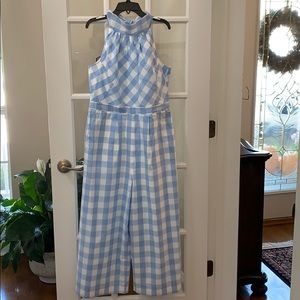 J Crew Size 8 Light blue/white gingham jumpsuit